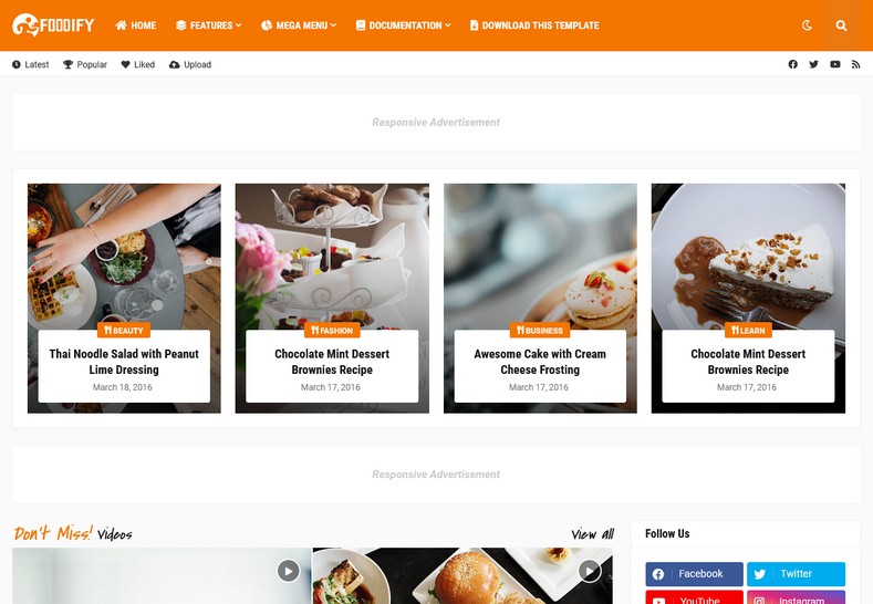 Foodify Elegant Food & Restaurant Blogger Template Free Download